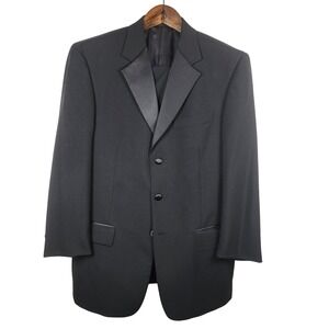 Tallia Uomo Mens Tuxedo Suit 40R 32W Black Worsted Wool Formal Wedding Occasion